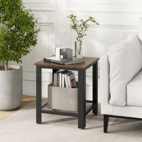 2-Tier Industrial End Table with Storage Shelf for Small Space