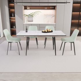 47"-63" extendable MDF modern dining table and chair set, suitable for 2-6 people, white dining table and modern light green dining chair 4-piece