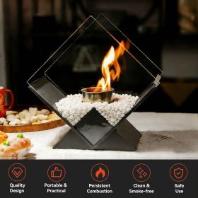 Diamond Glass Large Tabletop Fireplace 10"  Portable Fire Bowl Pot Clean Burning Fireplace for Indoor Outdoor Patio Parties Events(Black)