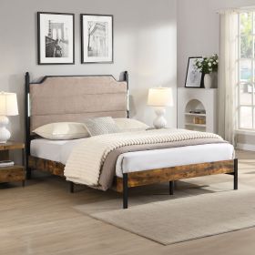 Queen Bed Frame , Upholstered headboard with Charging and Touch sensitive LED Lights, Under Bed Storage, No Box Spring Needed, Noise Free