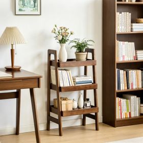 100% Solid Wood Ladder Shelf, 3 Tier Small Ladder Bookshelf, Freestanding Ladder Shelf with Open Storage,Side Table for Living Room, Bedroom, Stu