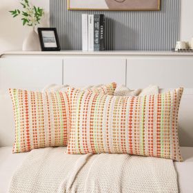 Fall Boho Lumbar Couch Throw Pillow Covers 12x20 Inch Set of 2 Orange Woven Striped Decorative Pillow Covers Cotton Accent Pillowcase Farmhouse C