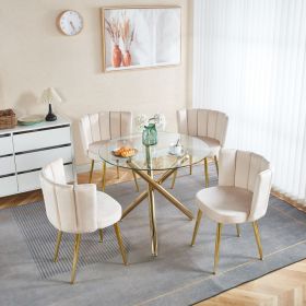 1+4,5pieces dining set, Table metal leg Mid-century Dining Table for 4-6 people With Glass Table Top, Pedestal Dining Table