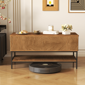 Lift Top Coffee Table 39.4 Inch Rectangle, Farmhouse Style with Hidden Storage & Lower Shelf, Sturdy Steel Legs, Easy Assembly for Living Room