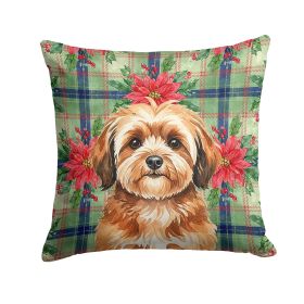 Sable Havanese Christmas PoinsettIas Throw Pillow Decorative Indoor Outdoor Accent Cushion for Couch, Bed or Patio, 14Hx14W