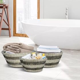 1PCNatural Canes Grass Baskets Stackable Storage Bins Set of 3 with Hollowed Handles