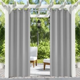 Grey Polyester 50 In. W X 96 In. L Outdoor Thermal Tab Top Blackout Curtain (Set Of 2), Silencer Clip (Option: Gray)