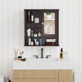 Bathroom Wall Mount Mirror Cabinet Organizer (Color: Brown)