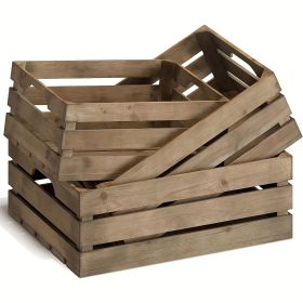 3pcs Collection of Three Sizable Wooden Decorative Storage Boxes, Nesting Crates Ideal for Rustic Displays (Color: Brown)